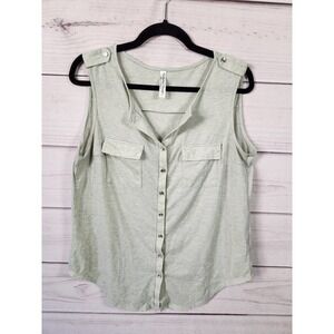 PerSeption Concept Womens Green V-Neck Sleeveless Button Front Blouse Size Large